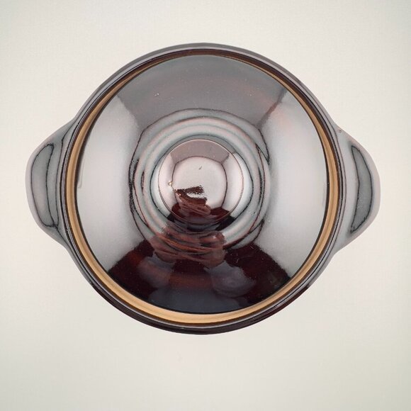 Vintage Monmouth Pottery Ceramic Bean Crock Brown Cream with Lid Maple Leaf Mark - Picture 4 of 8